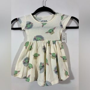 Brand New! Cream colored Dress with Grogu (Baby Yoda) Print